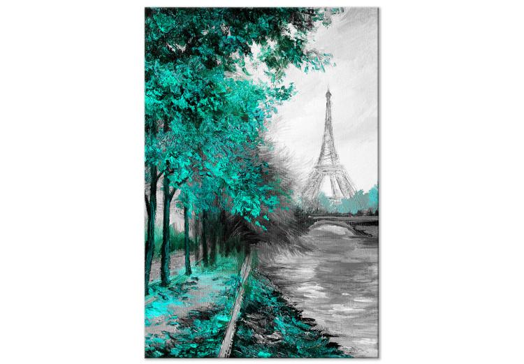 Canvas Canal and Eiffel Tower - Paris landscape with trees and river