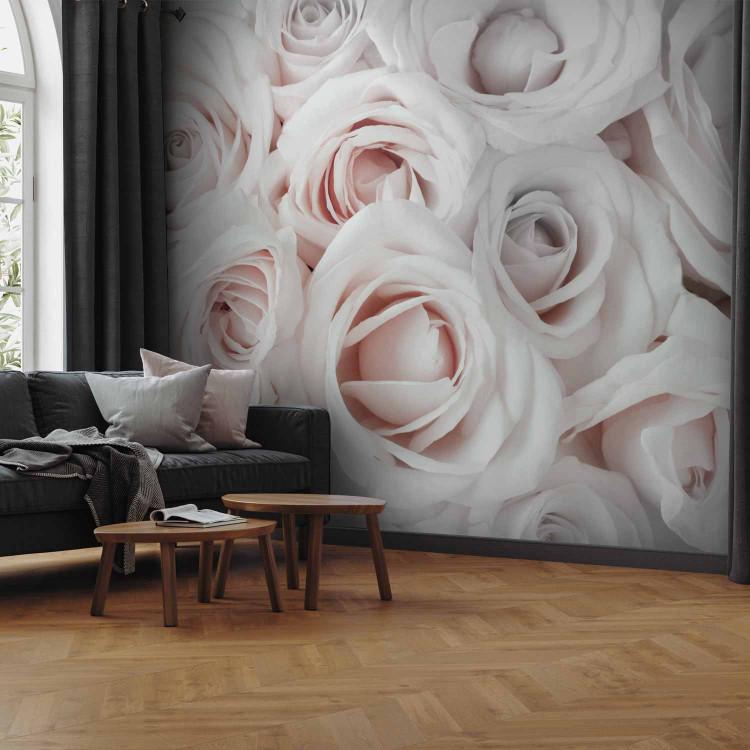 Wall Mural Satin rose - a composition of flowers in delicate pink and white
