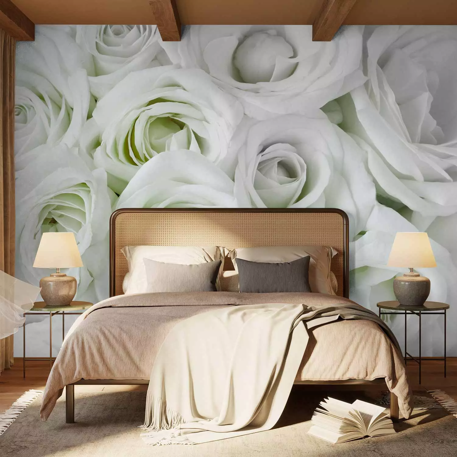 Wall Mural White roses - background filled with white flowers