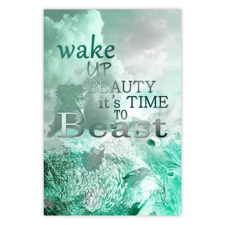 Poster Wake up Beauty It's Time to Beast - text on an abstract cloud background
