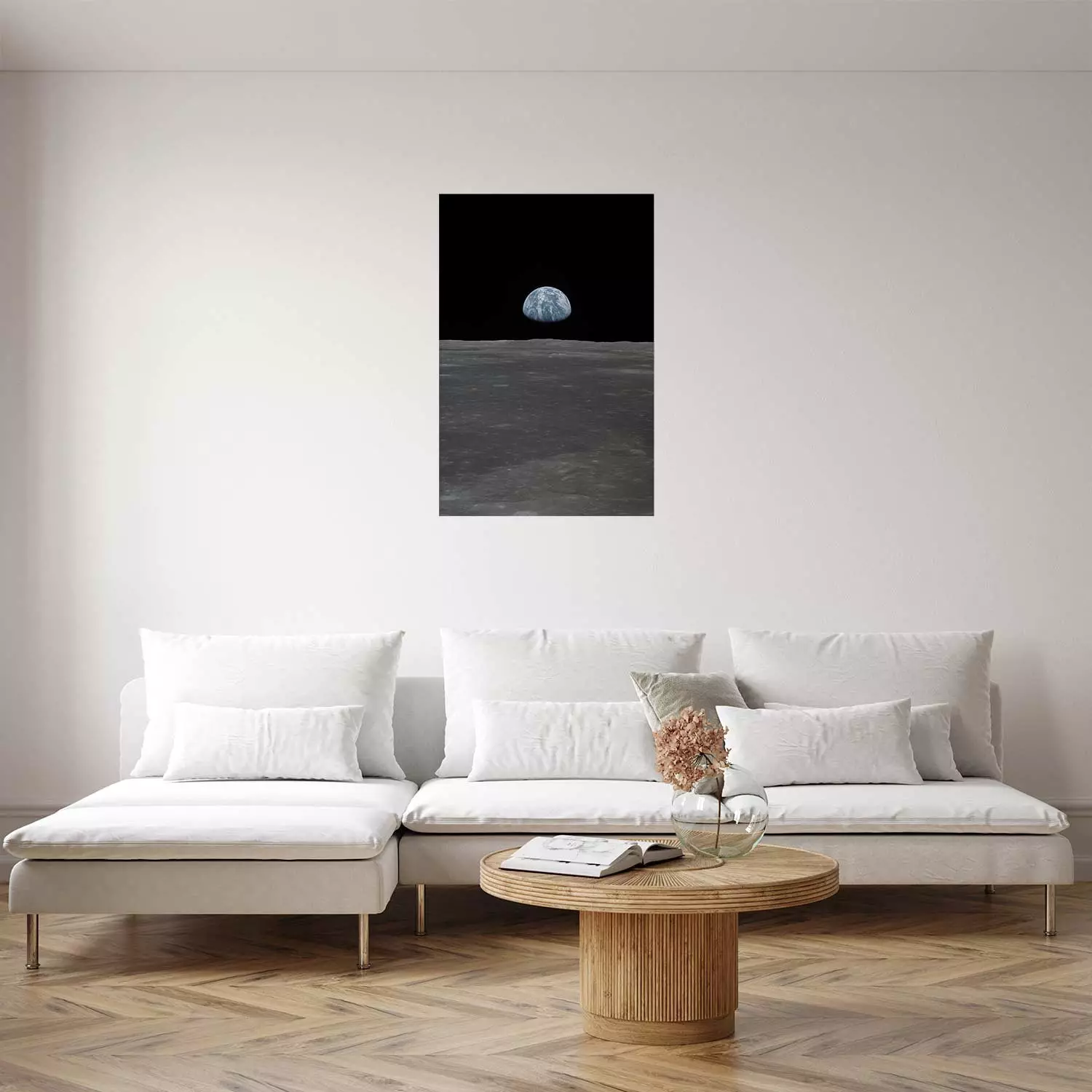 Wall Poster Far from Home - view from the moon to planet Earth in deep space