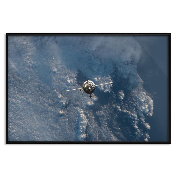 Poster Blue Planet - space satellite above Earth against the backdrop of sky and clouds