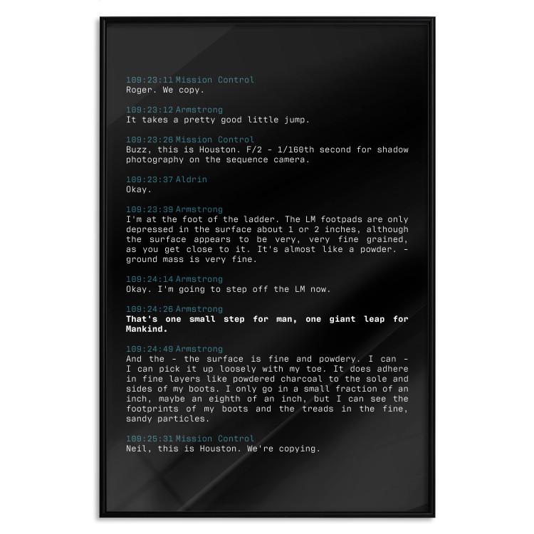 Poster First Step - black and white text from moon exploration in space
