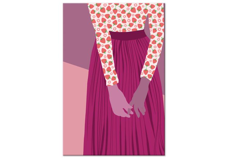 Canvas Purple figure - a silhouette of a woman dressed in a purple skirt and a blouse in strawberry, composition in shades of purple and pink