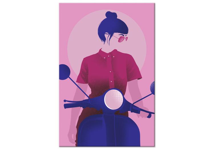 Canvas Figure on a Motorcycle (1-part) - Woman's Silhouette on Pink