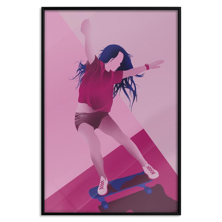 Poster Powerslide - woman skateboarding in pastel pink motif
