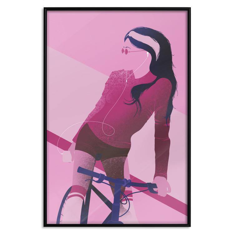 Poster Woman on Bike - woman and bike in pastel pink motif