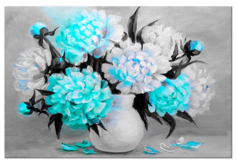 Canvas Turquoise peony bouquet - still life with a colourful accent