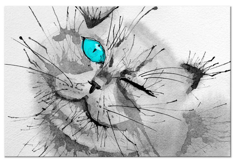 Canvas Grey cat with a blue eye - an animal motif in grey colours