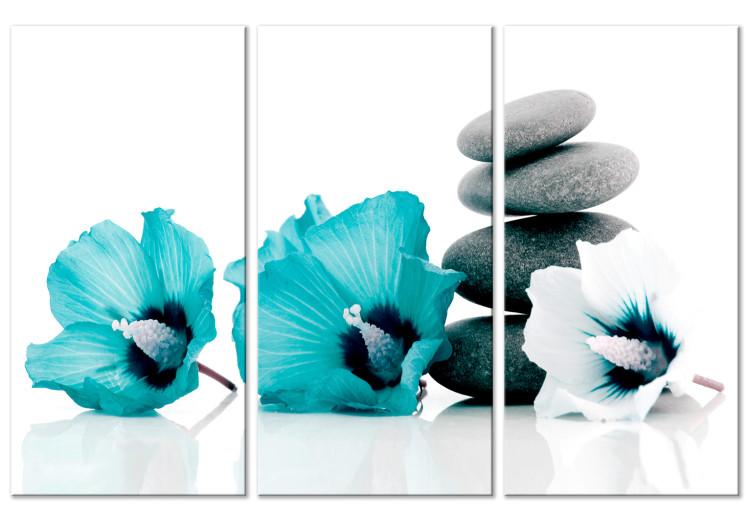 Canvas Blue flowers with stones - a composition of feng shui with mallow