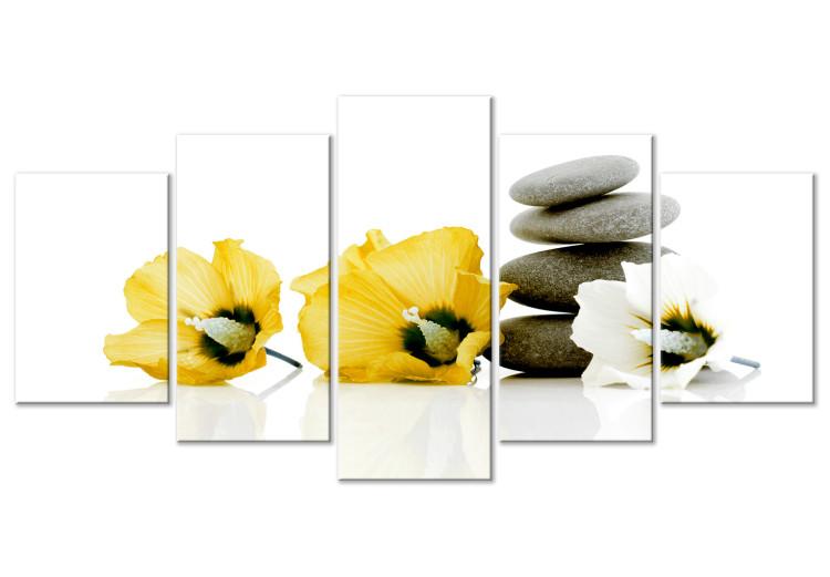 Canvas Flowers in feng shui composition - motif with yellow mallow and stones