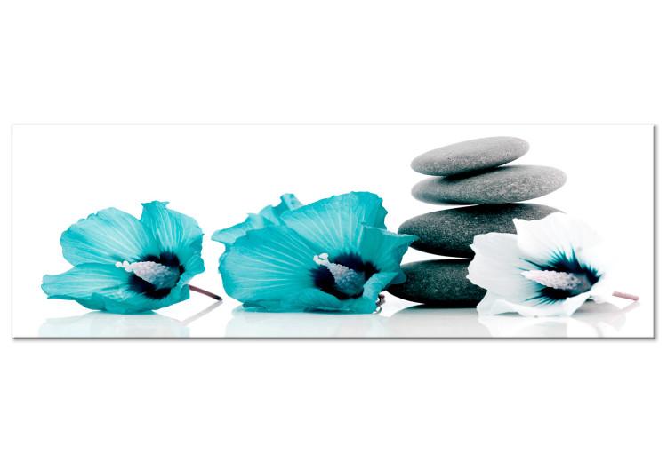 Canvas Feng shui composition - stones and blue flowers on a white background