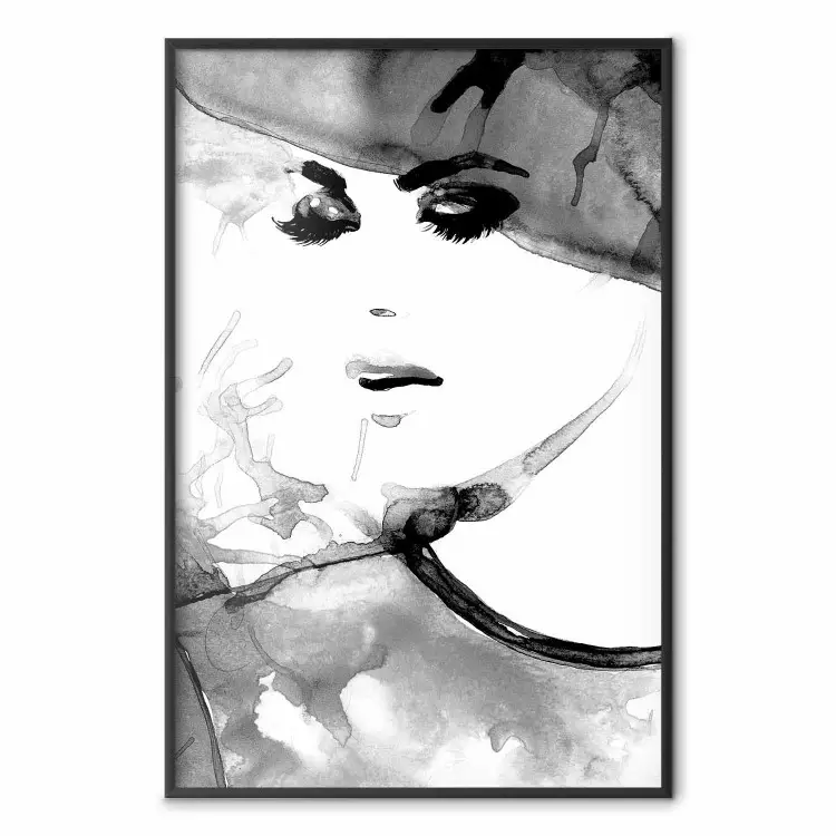 Elegant Infatuation - black and white portrait of a woman in watercolor motif