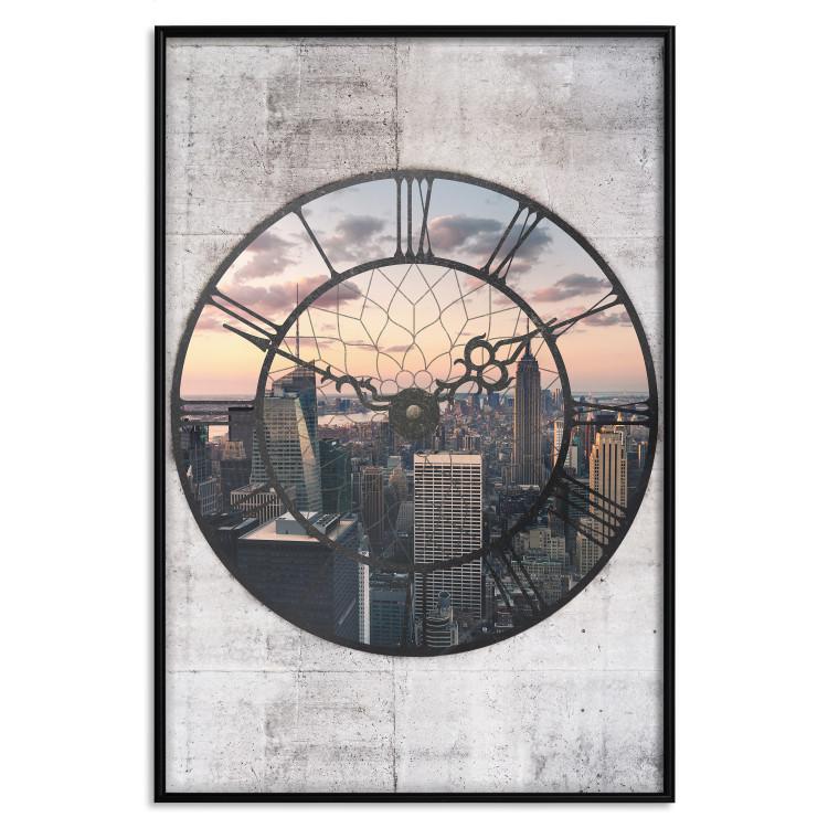 Poster Time Space - view from window shaped like a clock face on city skyscraper