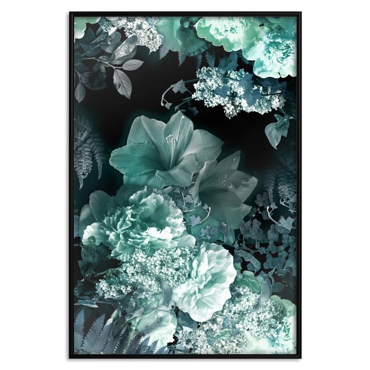 Poster Emerald Garden - mint-colored floral garden with flowers