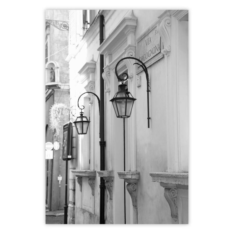 Poster Street Lamps - black and white street architecture with wall lamps