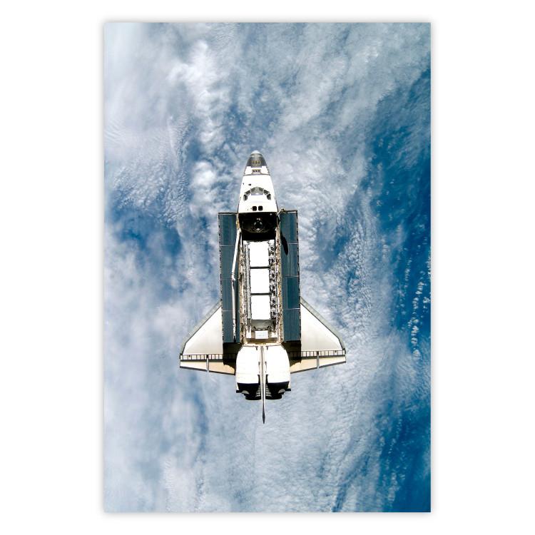Poster Space Shuttle - white space shuttle against a backdrop of clouds and oceans
