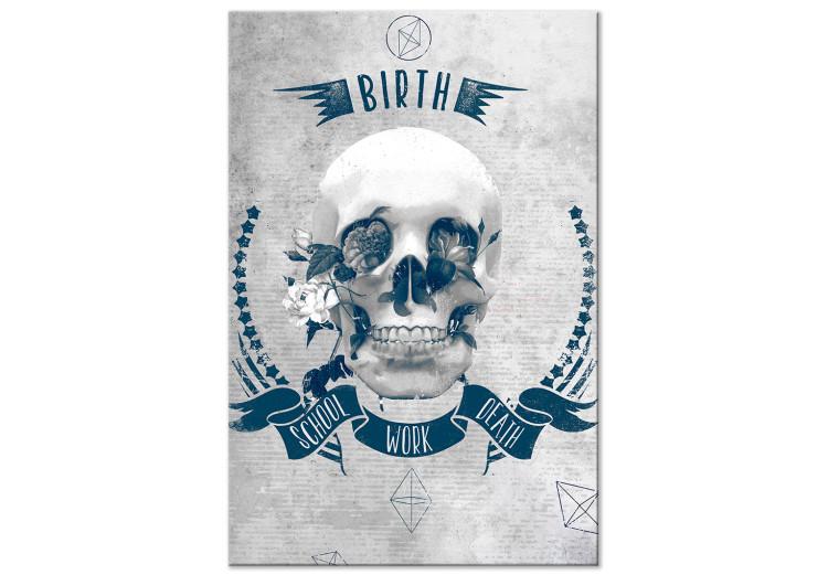 Canvas Skull and flowers - steam punk style graphic with English inscription