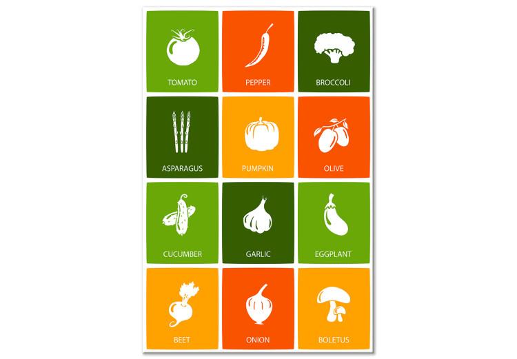 Canvas Vegetable array - white icons with English names on colored background