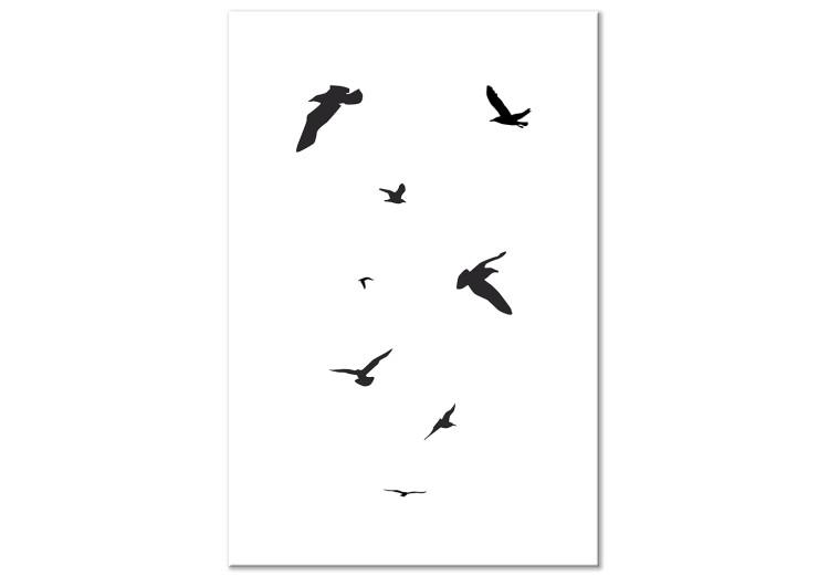 Canvas Black birds flight - minimalistic, black theme on a white background