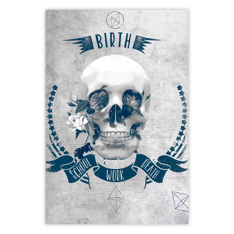 Poster Life Is Brutal - stylish skull with English captions on gray background