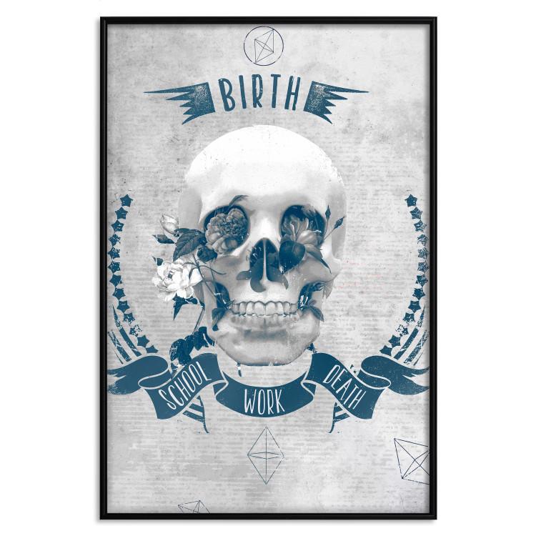 Poster Life Is Brutal - stylish skull with English captions on gray background