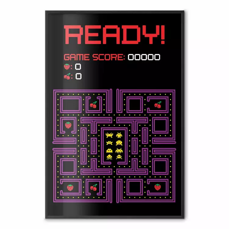 Ready! - English captions and fruit icons on Pacman game map