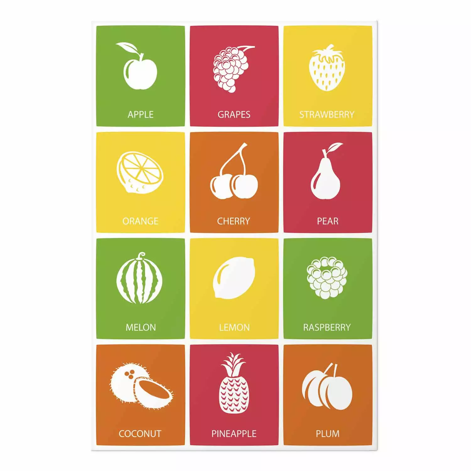 Poster Colorful Fruits - board with colorful squares and fruit graphics