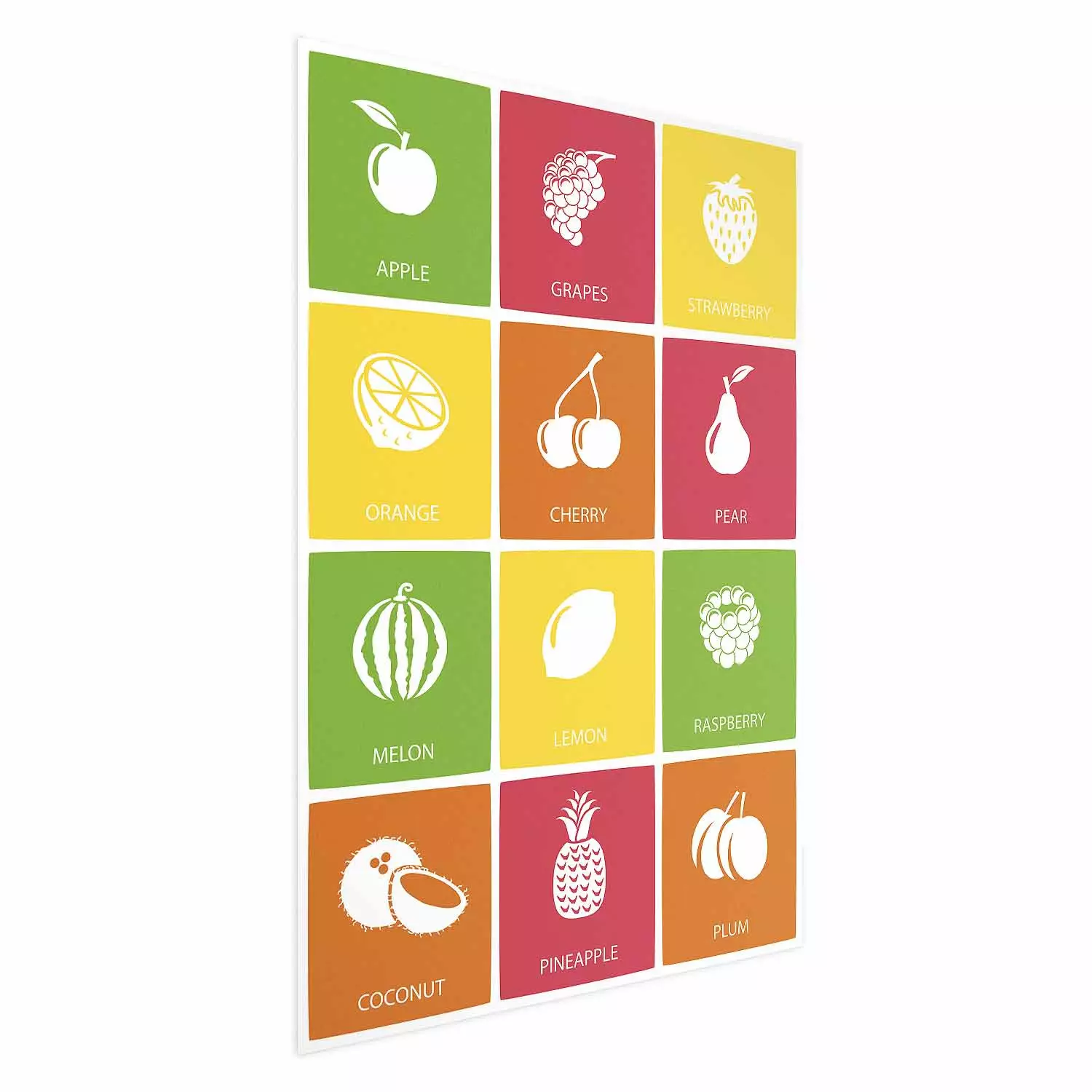 Poster Colorful Fruits - board with colorful squares and fruit graphics