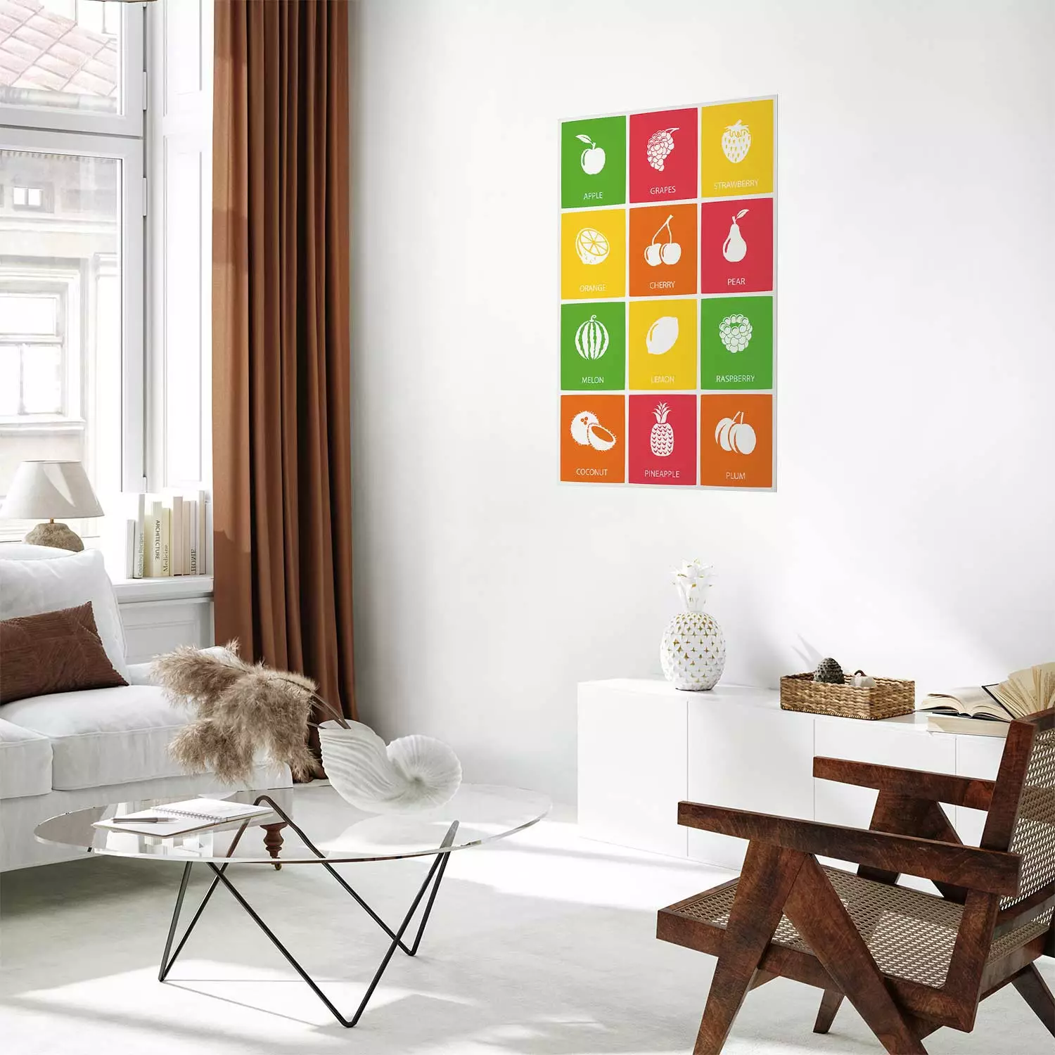 Poster Colorful Fruits - board with colorful squares and fruit graphics
