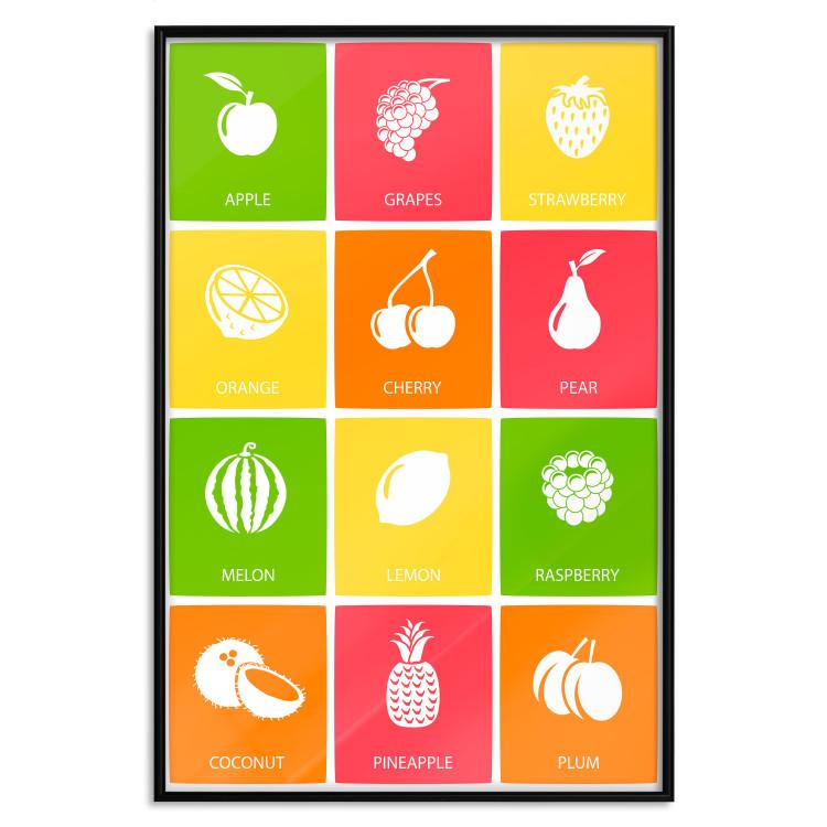 Poster Colorful Fruits - board with colorful squares and fruit graphics