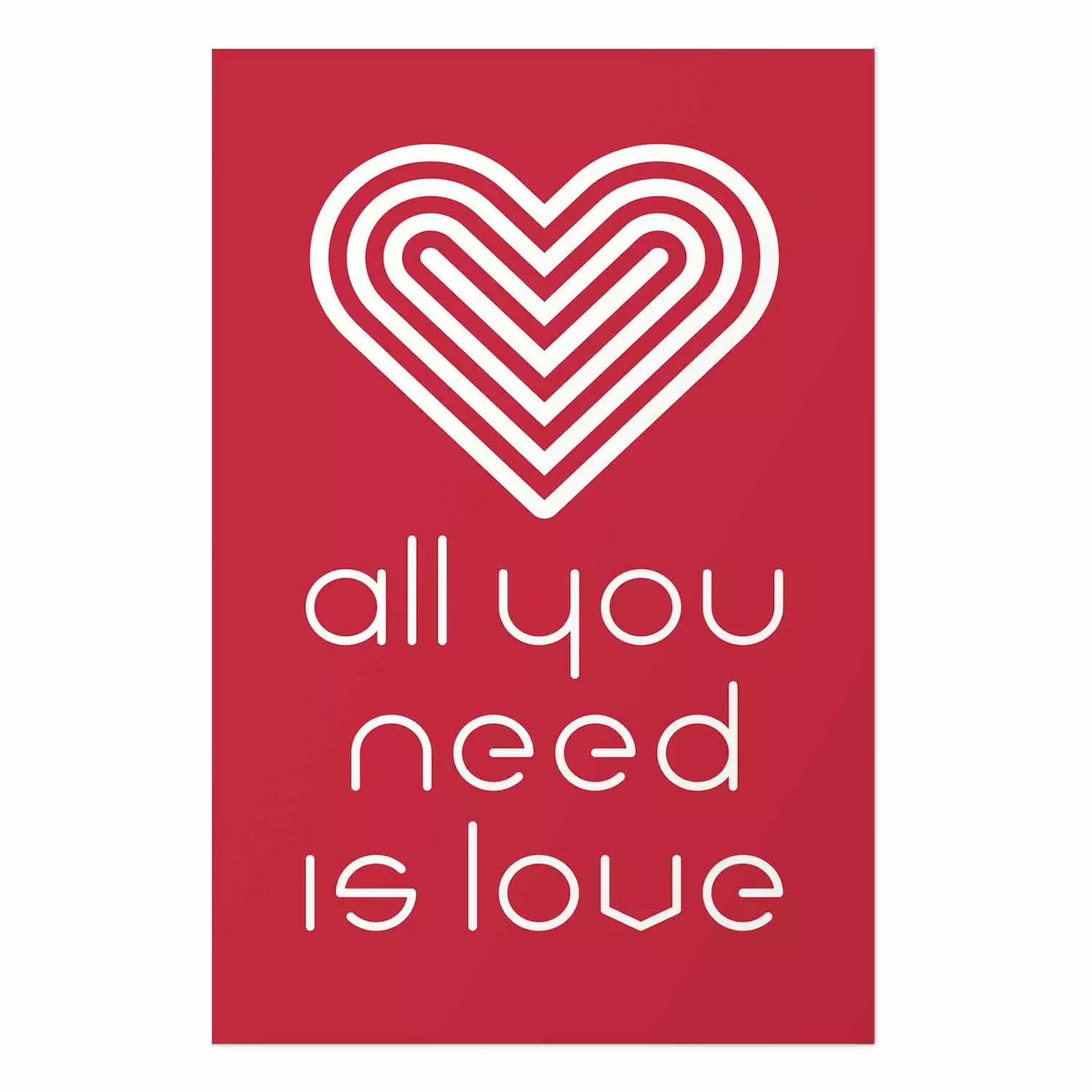 Poster Let's Love - striped heart and English captions on red background