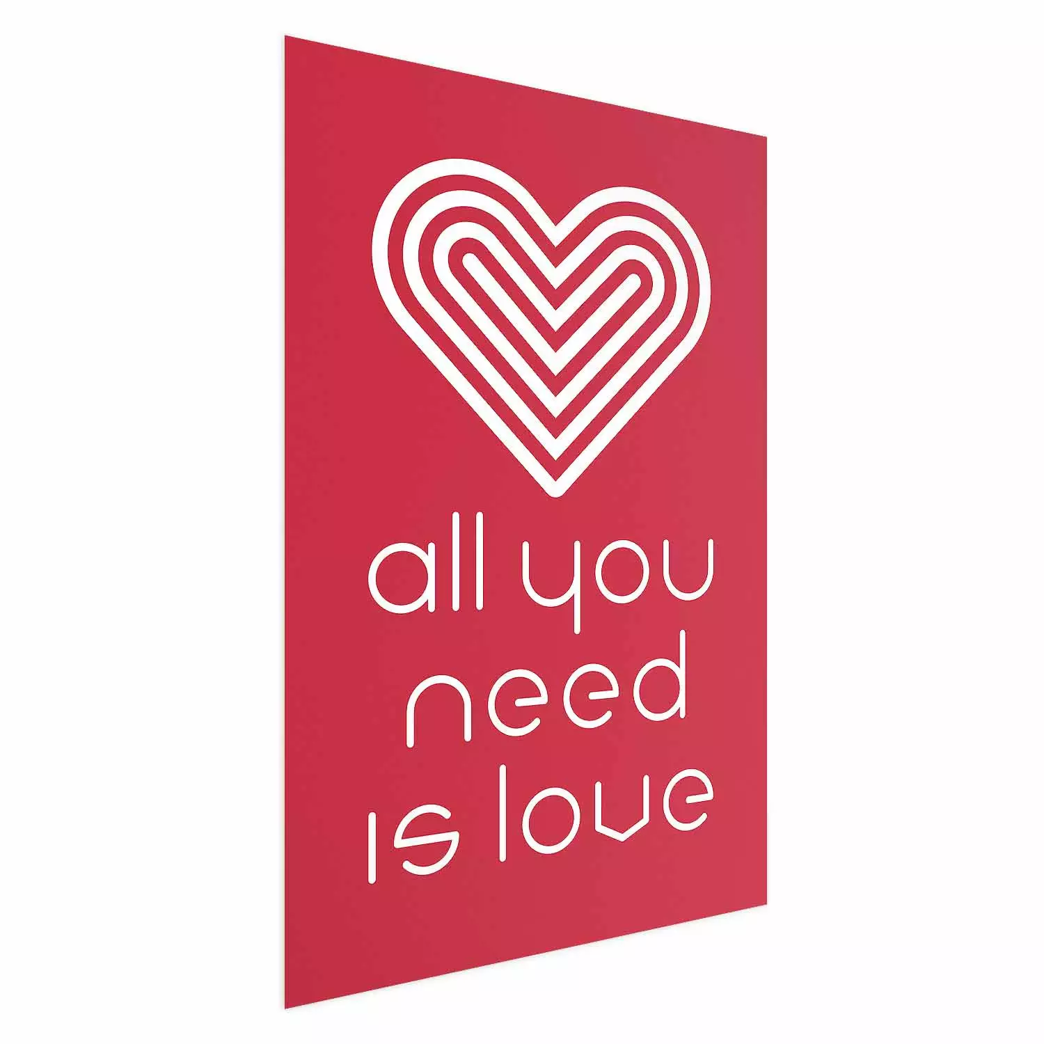 Poster Let's Love - striped heart and English captions on red background