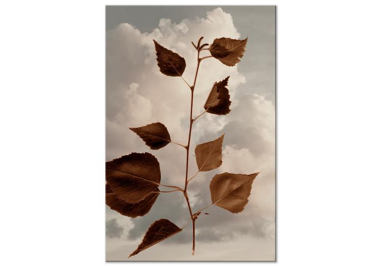 Canvas Autumn twig against the sky - botanical motif with white clouds