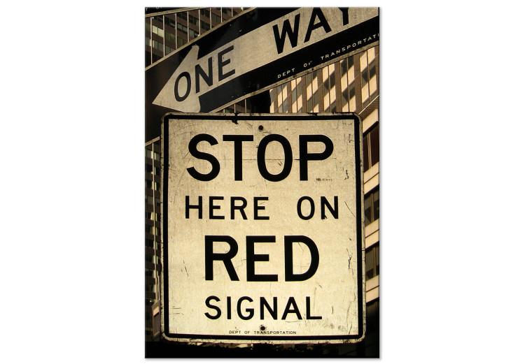 Canvas Sepia Stop sign - retro style photograph with English inscription