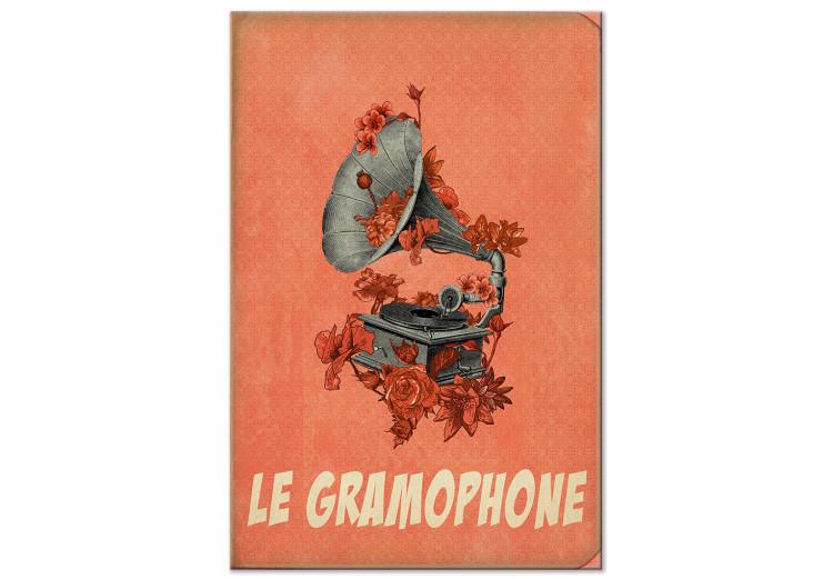Canvas Grey gramophone with flowers - musical theme with a French inscription