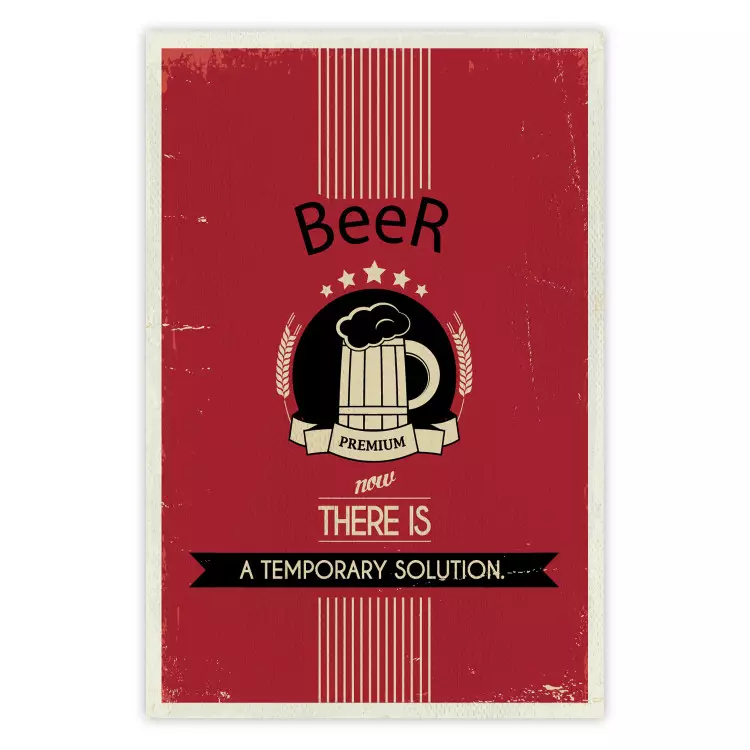 Poster Premium Beer - English captions and beer illustration on red background
