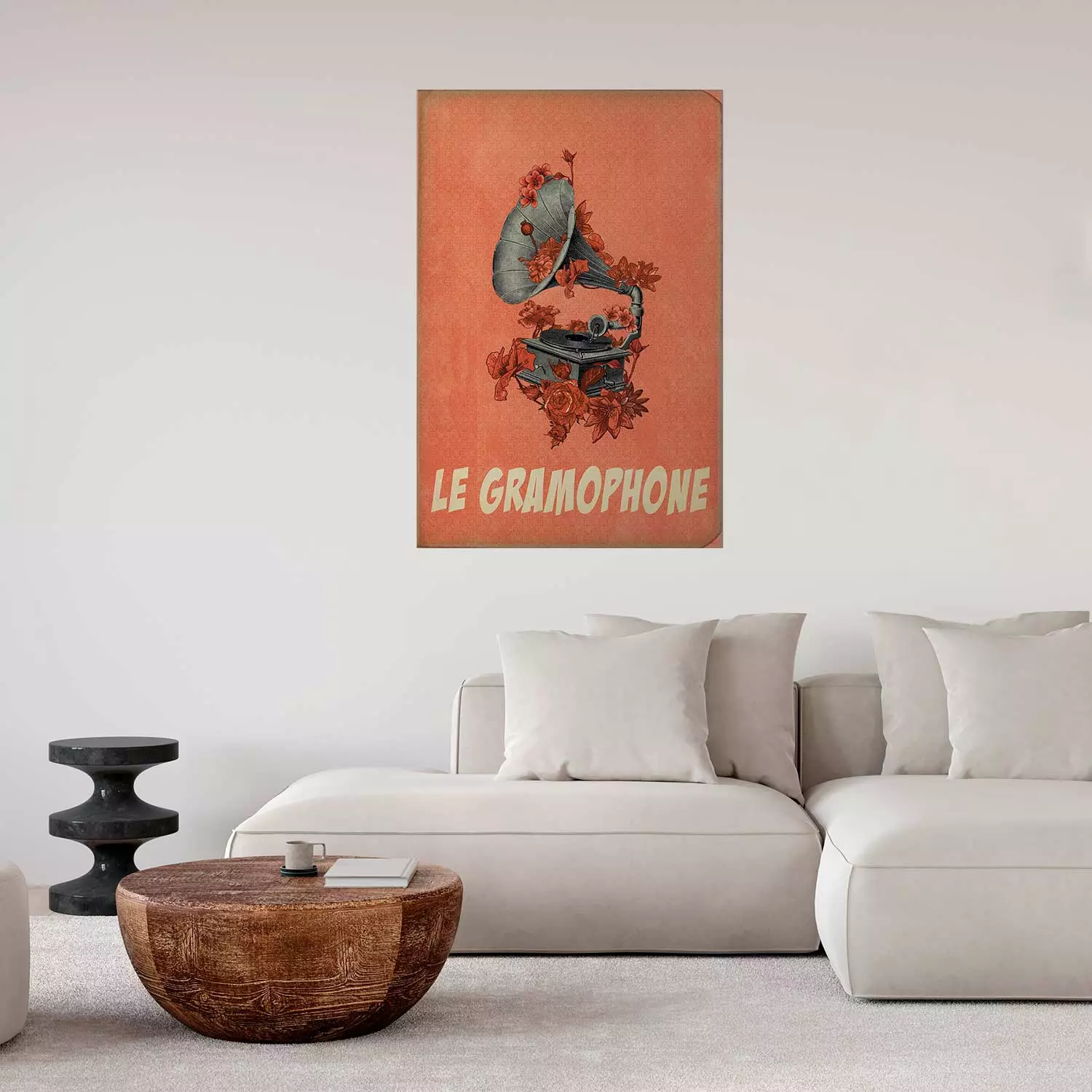 Poster Phonograph - French captions and flower-covered music player