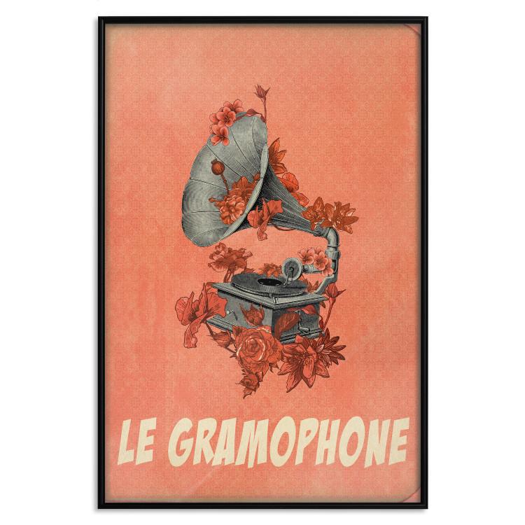 Poster Phonograph - French captions and flower-covered music player