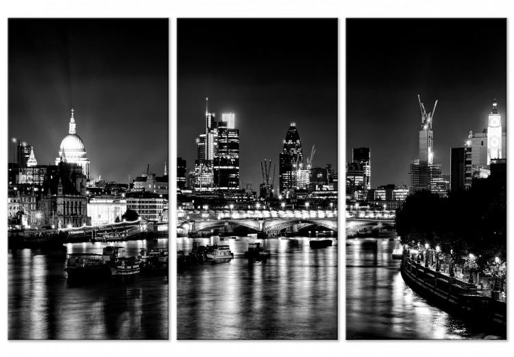 Canvas Triptych London by night - black and white panorama with the Thames