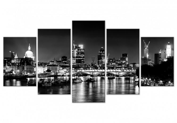 Canvas London Lights (5 Parts) Wide Black and White