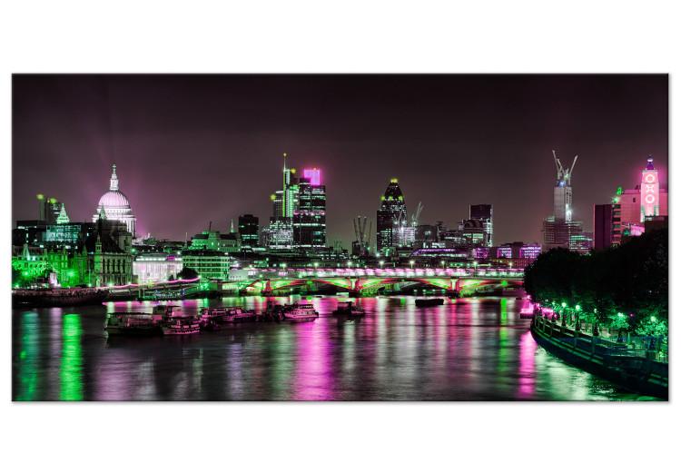 Canvas Night London panorama - view of Thames, lit skyscrapers and the bridge