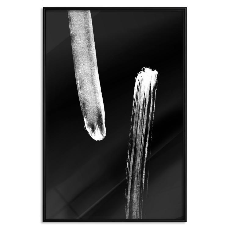 Poster Evening Stroll - white elongated abstract stripes on black background