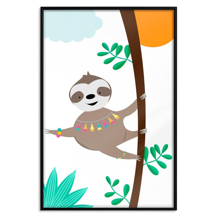 Poster Cheerful Sloth - funny animal on tree with colorful necklace