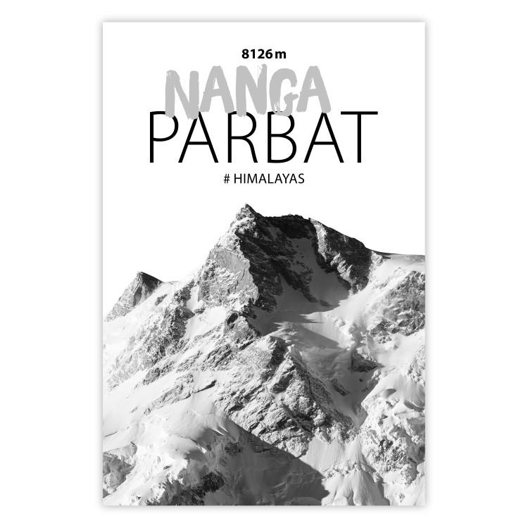 Poster Nanga Parbat - numbers and English captions on mountain landscape backdrop