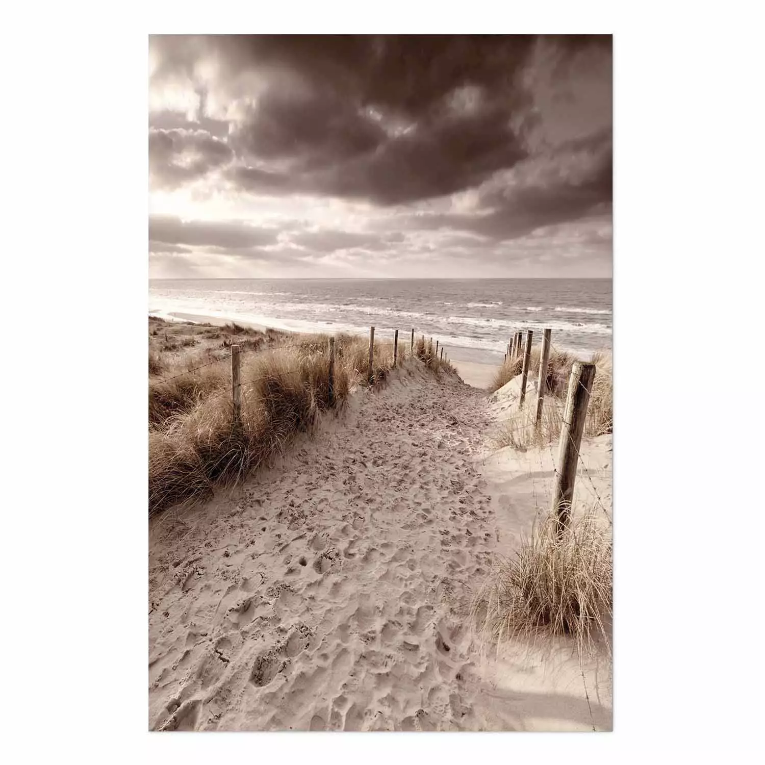 Wall Poster Distant Dune - seascape and beach against sky in sepia motif
