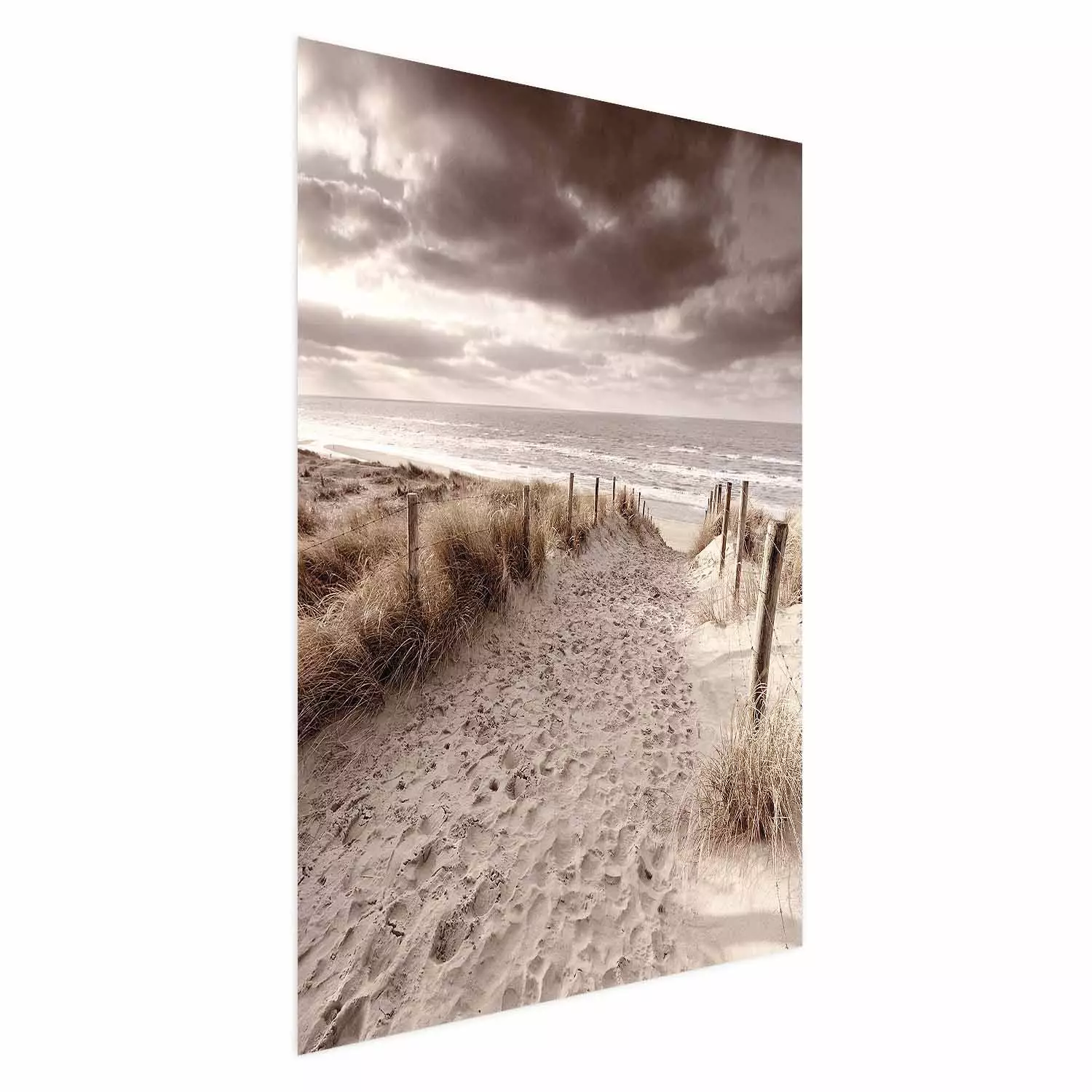 Wall Poster Distant Dune - seascape and beach against sky in sepia motif