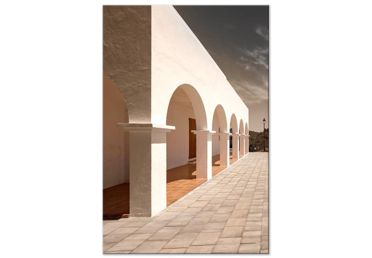Canvas Greek arcades - city architecture with stone arches and sand columns on a beige background