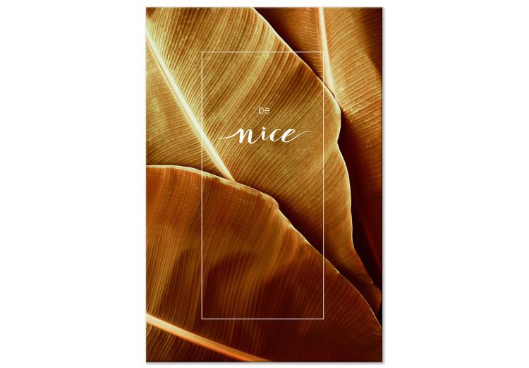 Canvas Botanical alter ego - botanical composition with banana leaves with subtitles in English ‘’Be nice’’