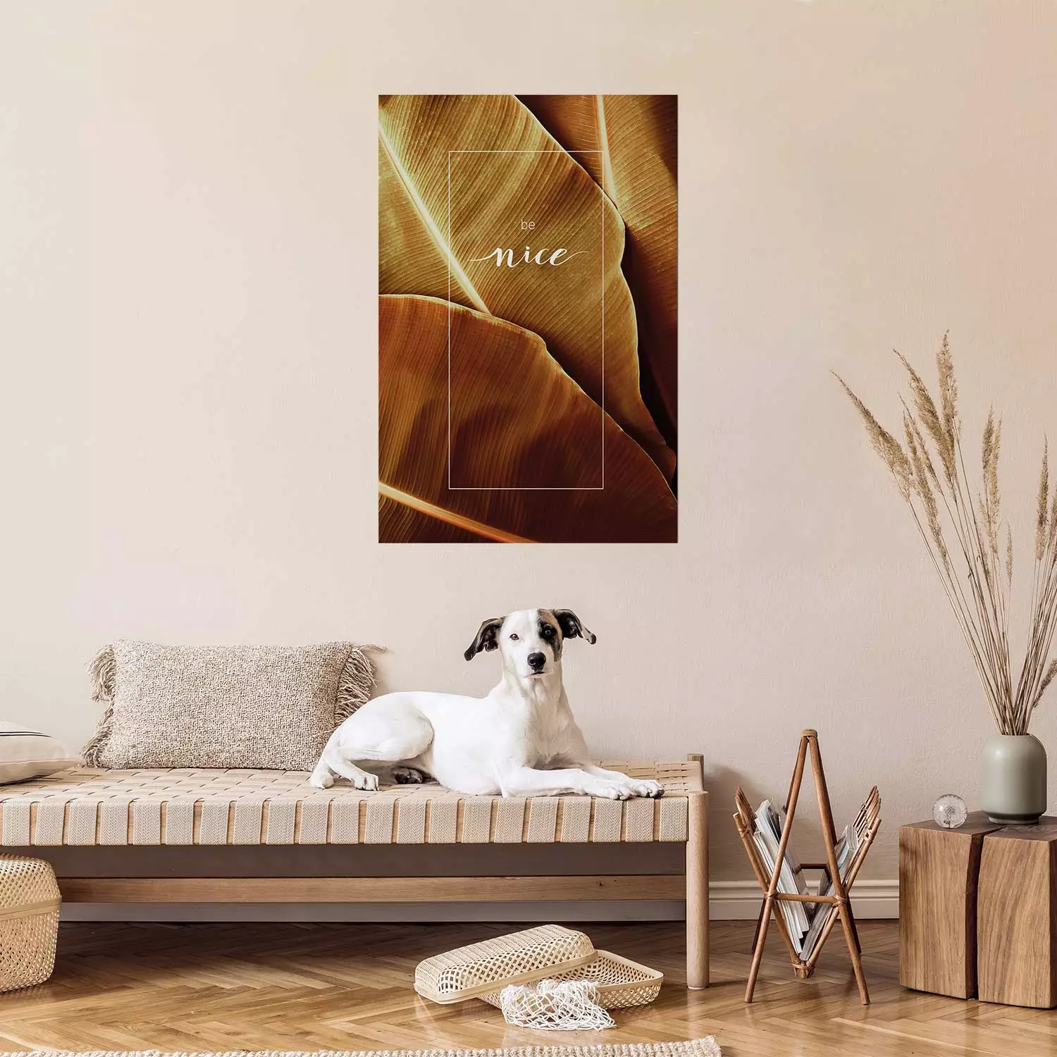 Poster Brown Leaf - stylish English text on background of golden leaves